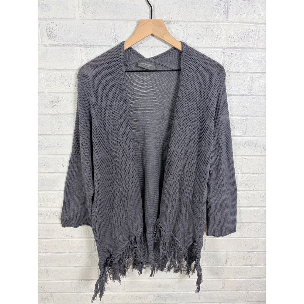 Wooden Ships Cardigan Women OS Gray Fringed Open Front Knit Boho Sweater